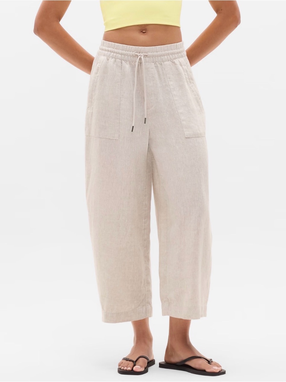 BNWT - Athleta Retreat Linen Easy Barrel Crop Pant- Size L - Flax